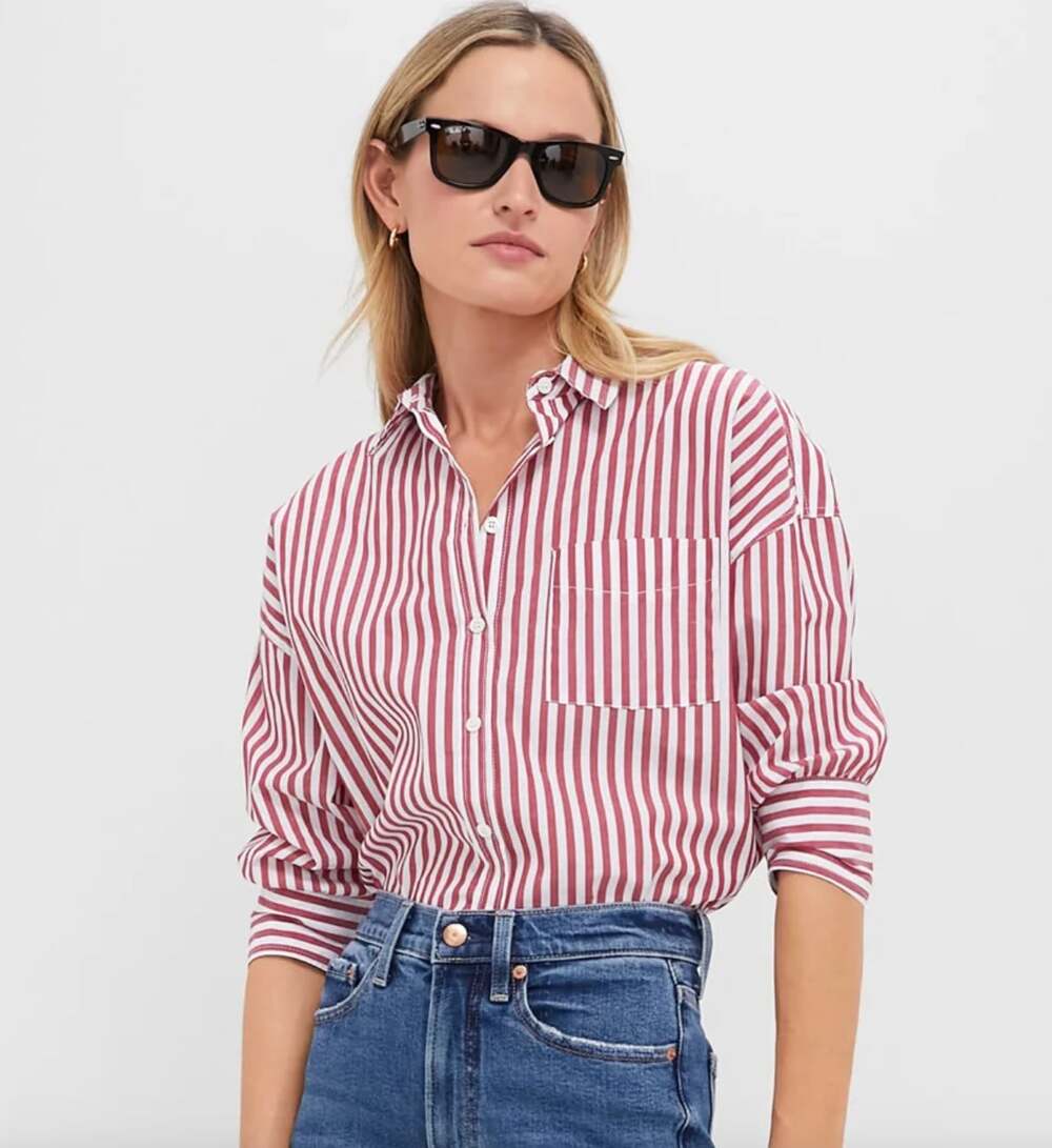 Pomander Place Red Stripe Adair Boyfriend Shirt in Red Size Small Tuckernuck